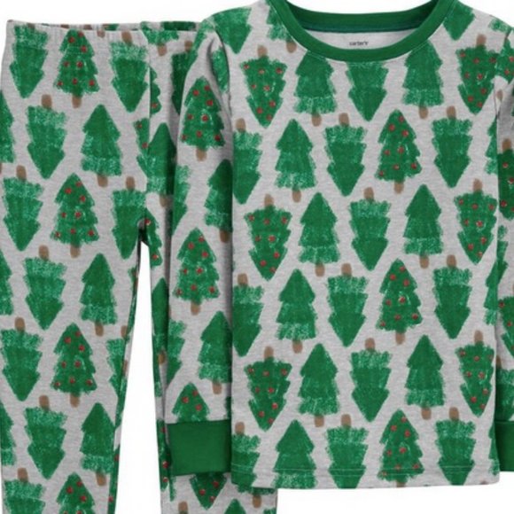 NWT 4 2t 5t 5 24m boy girl 2p carters christmas trees pine pajamas match family - Picture 3 of 9